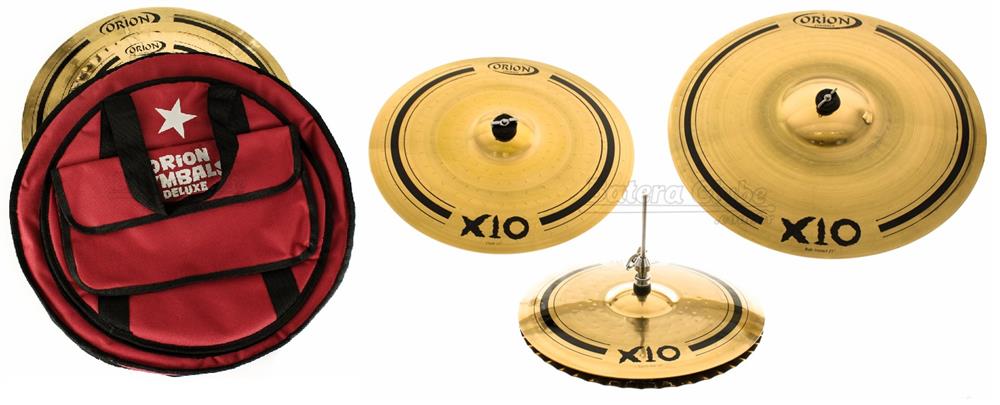 Kit de Pratos Orion X10 SPX80 com Crash 17", Hihat Mastersound 14", Ride Impact 21" e Bag Deluxe