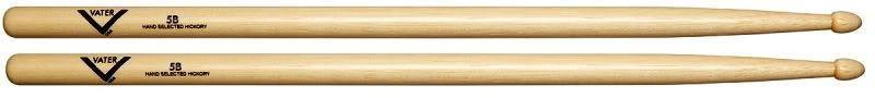 Baqueta Vater 5B Clássica VH5BW em Hickory Made in USA com ponta em barril e flecha