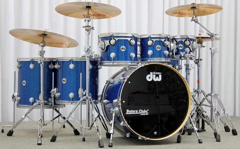 Bateria DW Collectors Maple Finish Ply Blue Glass Satin Chrome 22",8",10",12",14",16"
