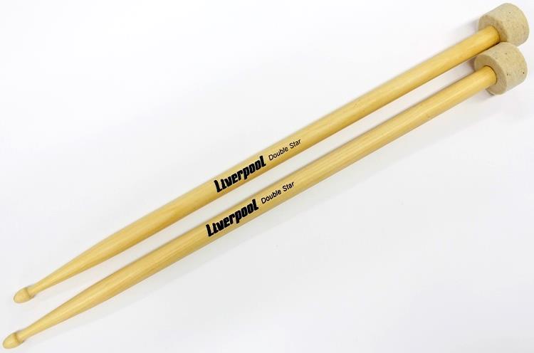 Baqueta Híbrida Tipo Mallets e Normal com Ponta Liverpool Marfim Double Star (Padrão 5A) LF-DS