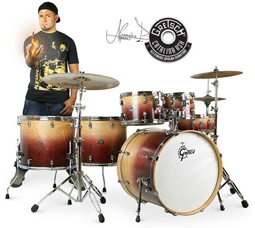 Bateria Gretsch Catalina Signature Alexandre Aposan Walnut Fade 22",10",12",16",18" com Ferragens