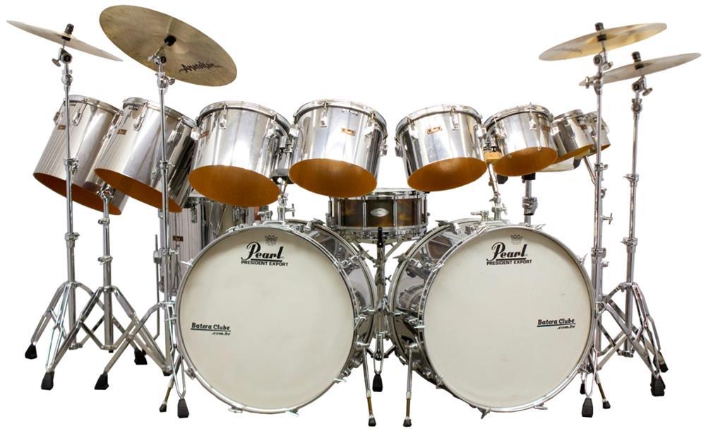 Bateria Pearl President Export Fiber Glass Vintage 1975 Double Bass com 6 Tons, 3 Surdos e 2 Bumbos