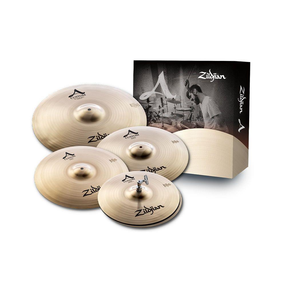 Kit de Pratos Zildjian A Custom A20579 com Crashes 16" e 18", Ride 20", Chimbal 14