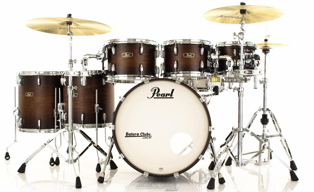Bateria Pearl Wood Fiberglass Hybrid Kapur Satin Cocoa Burst 22",10",12"13",14",16" Reedição Anos 60