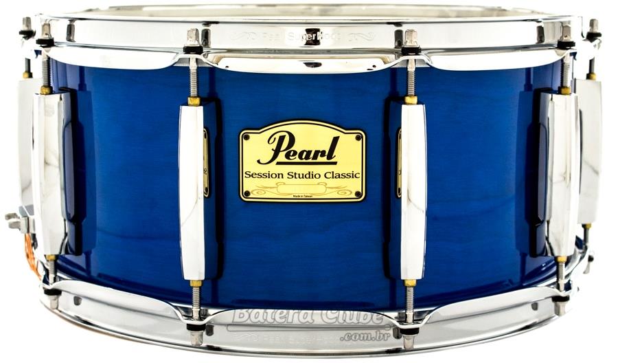 Caixa Pearl Session Studio Classic Sheer Blue 14x6,5" Casco Híbrido em Birch e Kapur