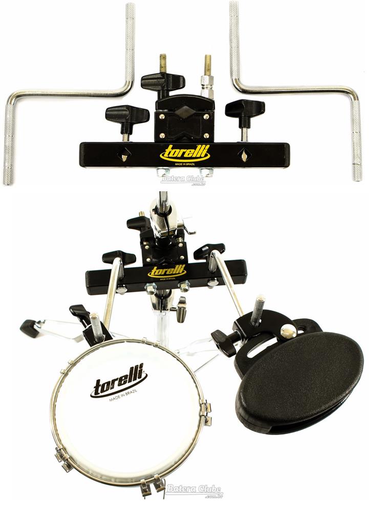 Clamp de Percussão Duplo Torelli TA452 Mini Rack para Fixar 2 Acessórios na Estante