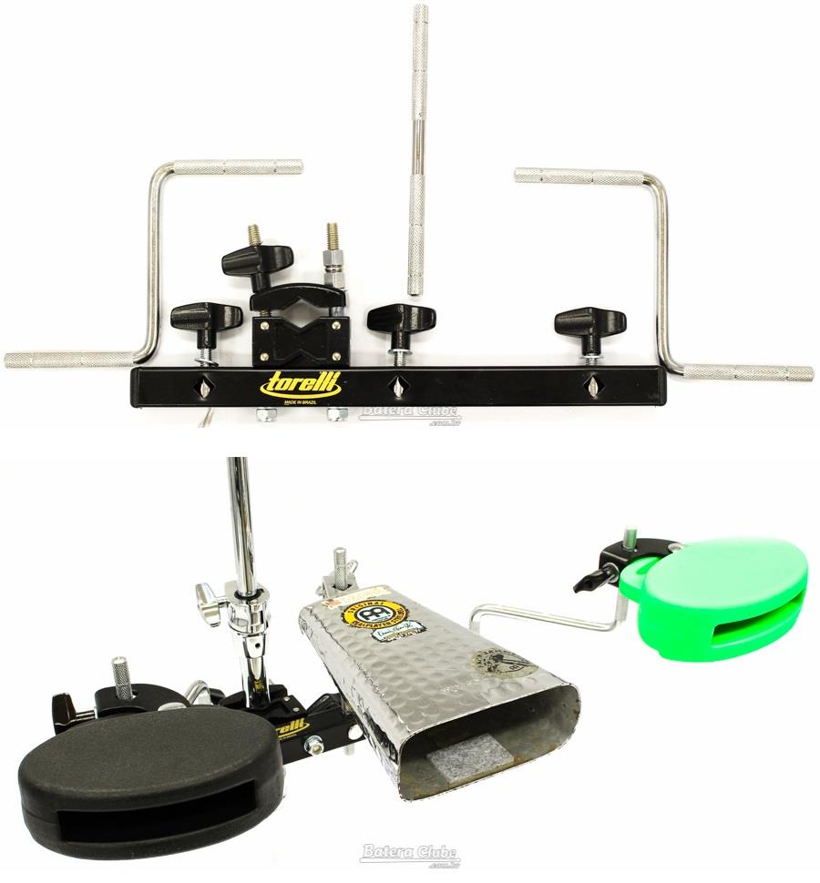 Clamp de Percussão Triplo Torelli TA453 Mini Rack para Fixar 3 Acessórios na Estante