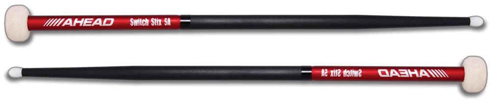 Baqueta Híbrida Ahead Drumsticks Switch Stix 5A SW-5A Tipo Mallet e Normal com Base de Alumínio SW5A