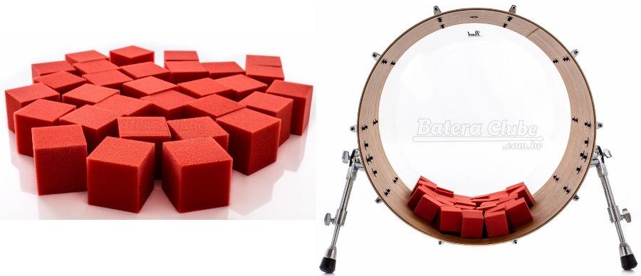 Abafador de Bumbo e Filtro DrumKubes Red WKITRED Bass Muffle Kit com 30 Cubos
