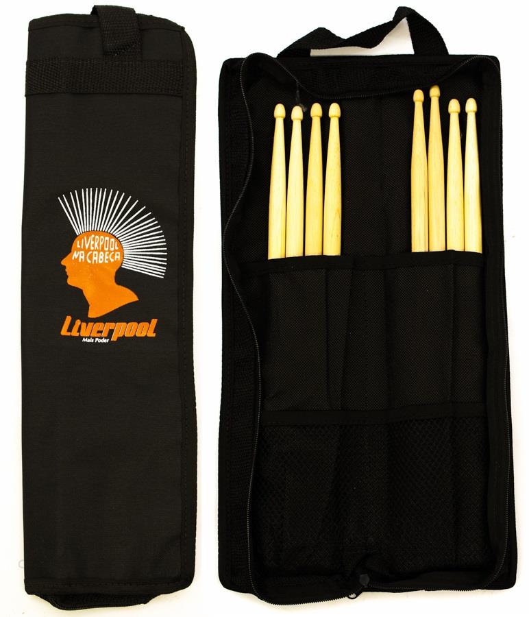 Bag de Baquetas Liverpool Compacta Black COM01-BAG Tamanho Menor com Diversas Divisórias