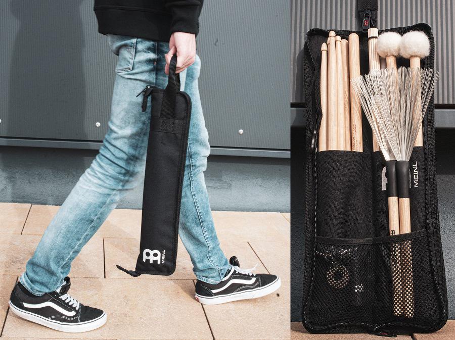 Bag de Baquetas Meinl Compact Stick Bag MCSB compacta com diversas divisões e padrão top