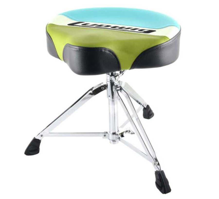 Banco Ludwig Atlas Classic Saddle Drum Throne LAC48TH Assento Selim Blue Olive Padrão Top de Linha