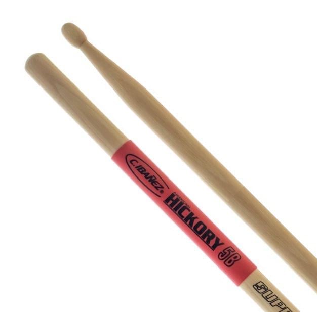 Baqueta C. Ibañez Hickory SuperGrip 5BHSG Padrão 5B Punho Emborrachado Ponta de Madeira Made in USA