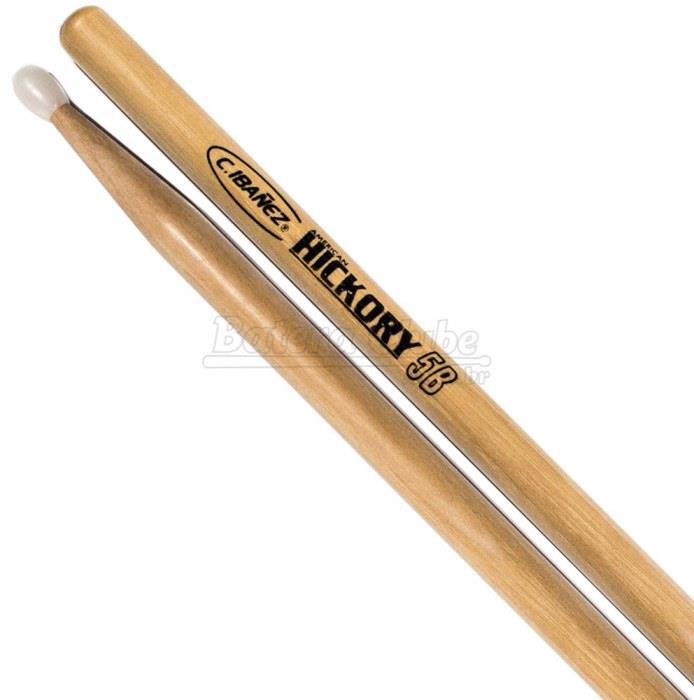 Baqueta C. Ibañez Hickory 5BNH Padrão 5B Clássica com ponta de nylon Made in USA