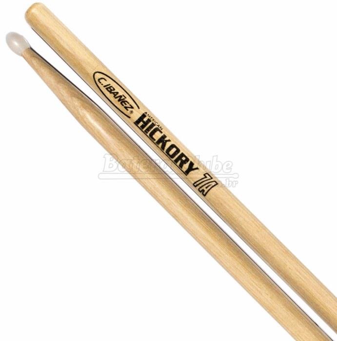 Baqueta C. Ibañez Hickory 7ANH Padrão 7A Clássica com ponta de nylon Made in USA