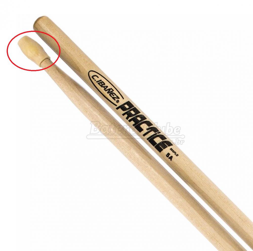 Baqueta de Estudo C. Ibañez Practice Maple Mini Pad de Estudo (Padrão 5A) com Ponta de Borracha