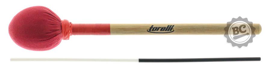 Baqueta para Zabumba Torelli TQ091 Vermelha com Bacalhau ponta oval com 30 cm madeira e pelúcia
