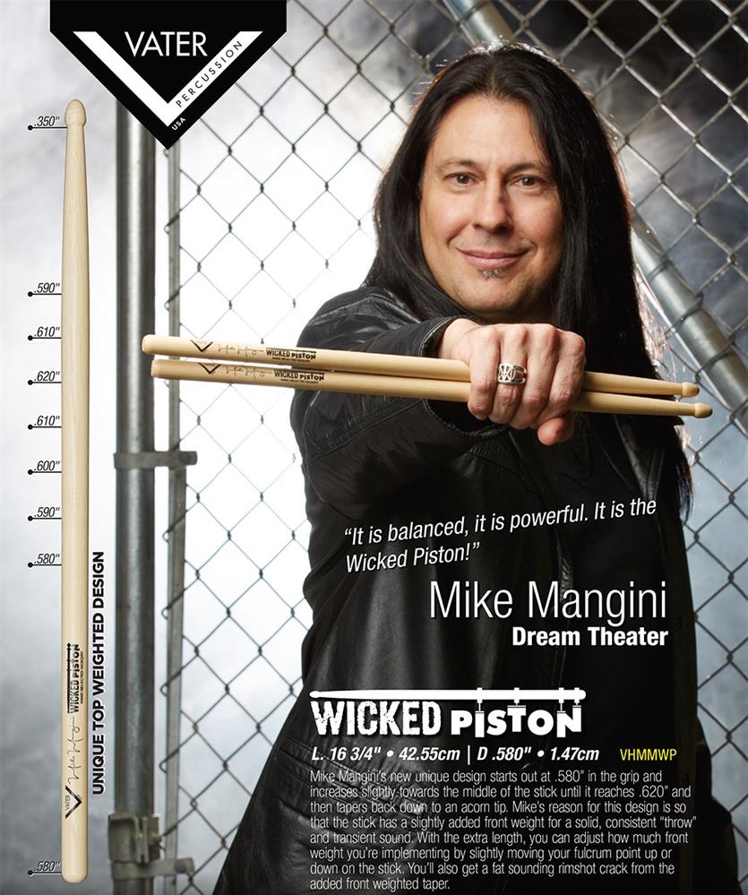 Baqueta Vater Signature Mike Mangini Dream Theater VHMMWP Padrão 5A/5B extra comprida Made in USA