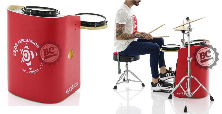 Bateria Cajón Percussion Gig Box GB-VR Vermelho Mini Bateria Cajón Kit Compacto