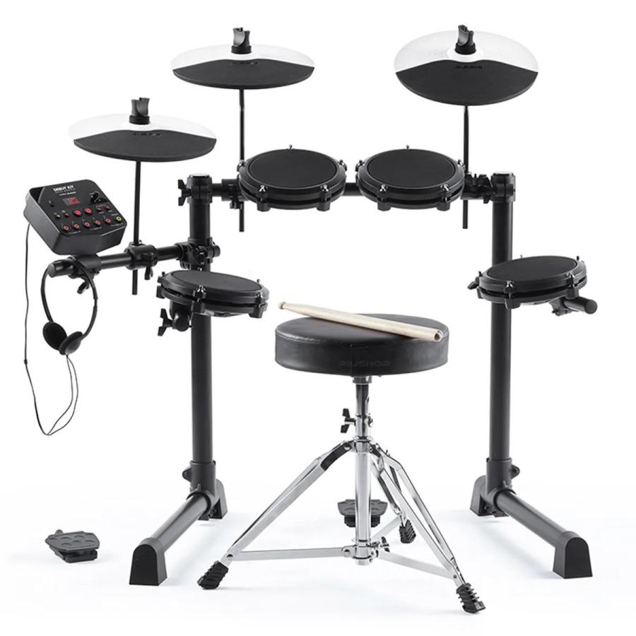 Bateria Eletrônica Alesis Debut Kit completa com banco, baquetas e fone, pronta pra tocar 120 sons
