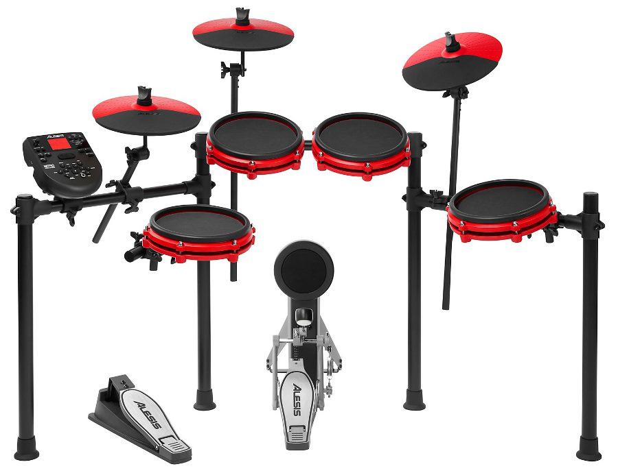 Bateria Eletrônica Alesis Nitro Mesh Limited Red com Pad Dual Zone, Módulo 385 sons, Pedal Simples