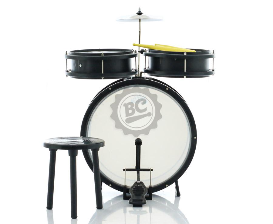 Bateria Infantil Custom Kids Preta CDKM3 com 3 tambores, prato, pedal, banco e pronta pra tocar