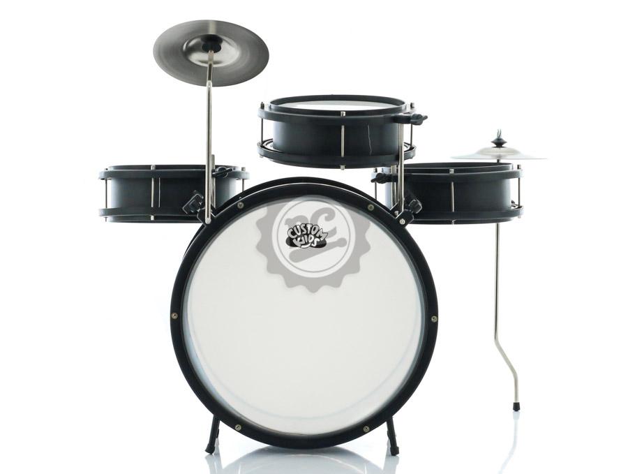 Bateria Infantil Custom Kids Preta CDKM4 com 4 tambores, prato, pedal, banco e pronta pra tocar