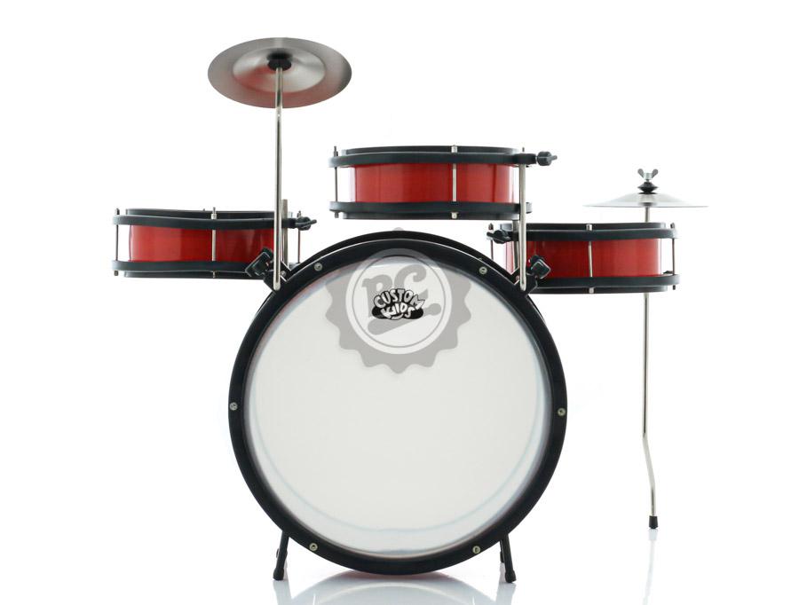 Bateria Infantil Custom Kids Vermelha CDKM4 com 4 tambores, prato, pedal, banco e pronta pra tocar