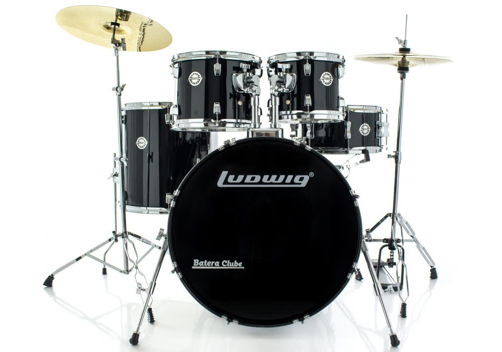 Bateria Ludwig Accent Drive Metallic Black 22",10",12",16" e Caixa com Ferragens e Banco