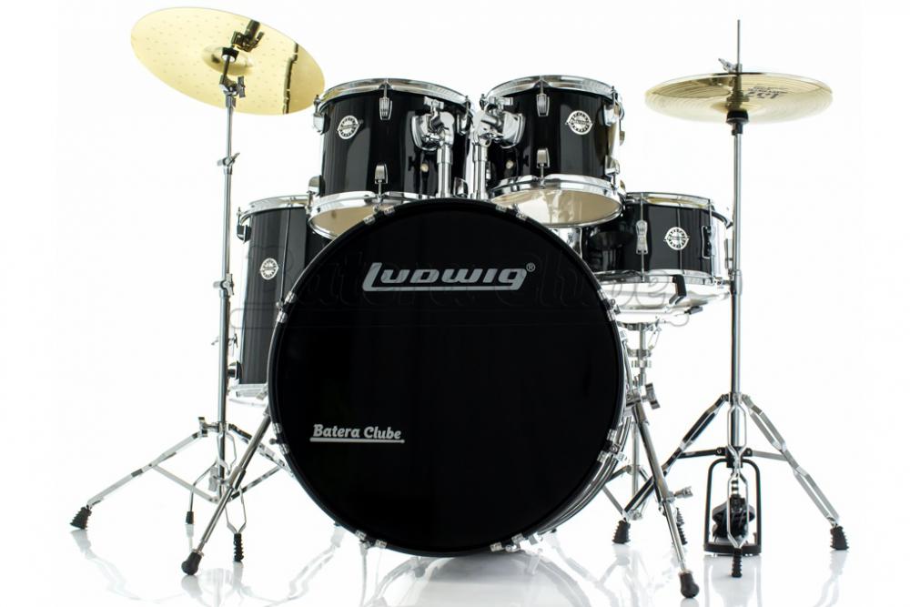 Bateria Ludwig Accent Fuse Metallic Black 20",10",12",14" e Caixa com Ferragens e Banco