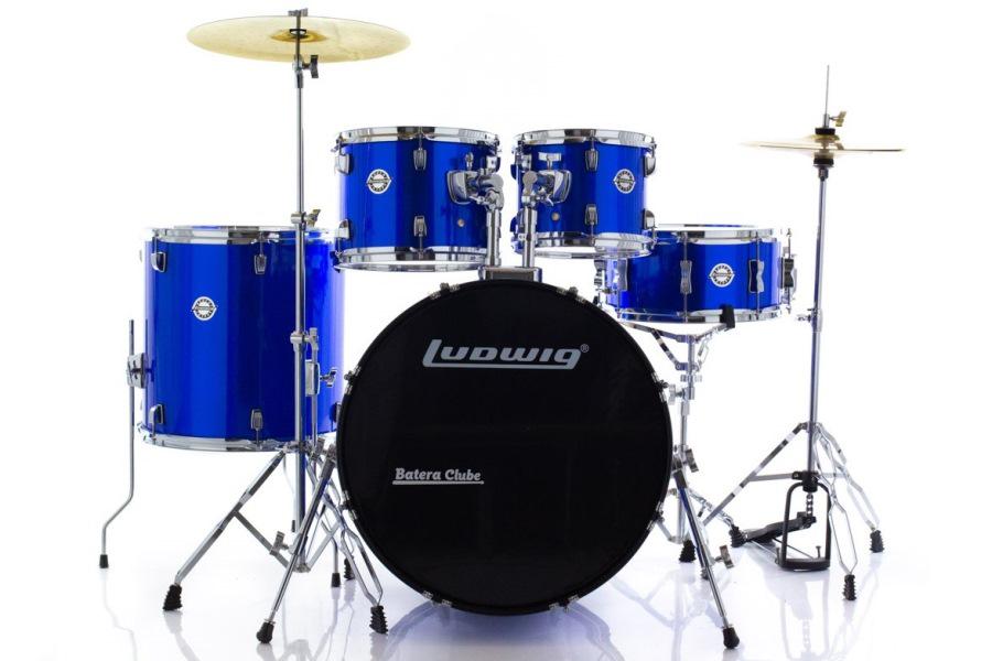 Bateria Ludwig Accent Drive Metallic Blue 22",10",12",16" e Caixa com Ferragens e Banco
