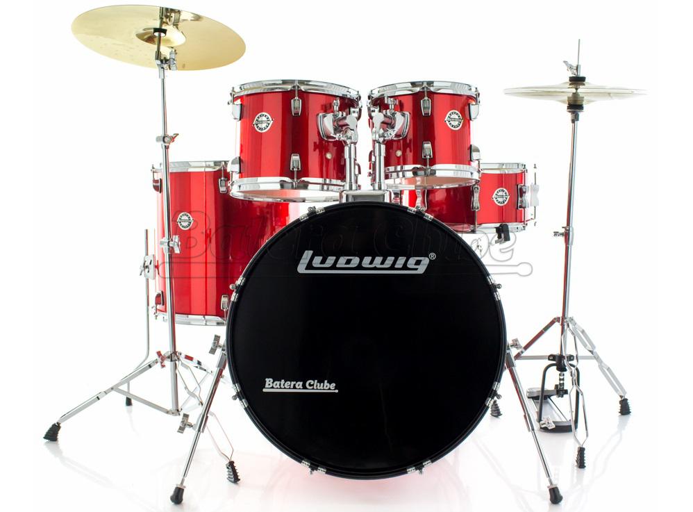 Bateria Ludwig Accent Fuse Metallic Red Completa com Pratos Wuhan e Banco 20",10",12",14" e Caixa