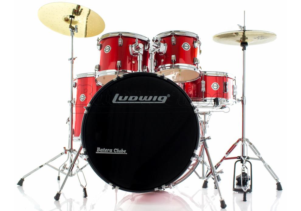 Bateria Ludwig Accent Drive Metallic Red 22",10",12",16" e Caixa com Ferragens e Banco