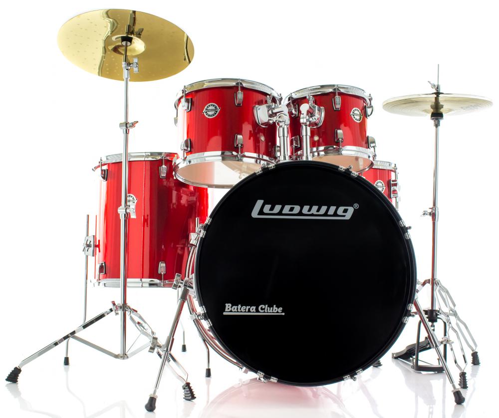 Bateria Ludwig Accent Drive Metallic Red Completa com Pratos Wuhan e Banco 22",10",12",16" e Caixa