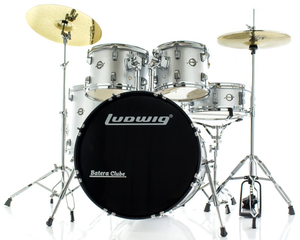 Bateria Ludwig Accent Fuse Metallic Silver 20",10",12",14" e Caixa com Ferragens e Banco
