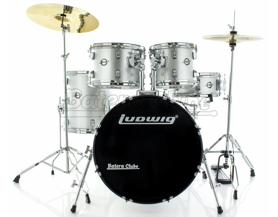 Bateria Ludwig Accent Fuse Metallic Silver Completa c/ Pratos Wuhan e Banco 20",10",12",14" e Caixa