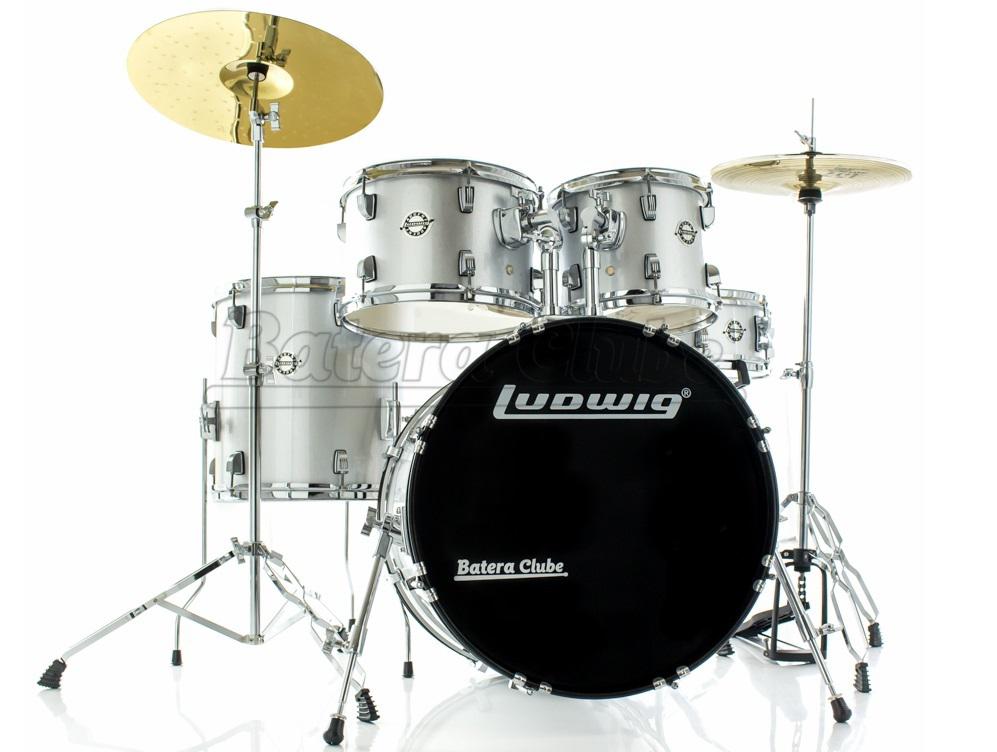 Bateria Ludwig Accent Drive Metallic Silver Completa c/ Pratos Wuhan e Banco 22",10",12",16" e Caixa