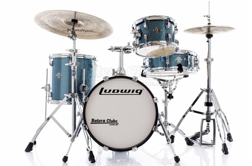 Bateria Ludwig Breakbeats by Questlove Signature Azure Sparkle com Bumbo 16" Compacto (Shell Pack)