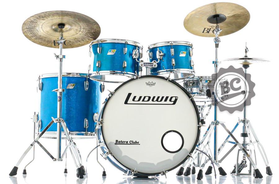 Bateria Ludwig Classic Maple Vintage dos Anos 70 Blue Sparkle 24x14",12x8",13x9",18x16" com Bags
