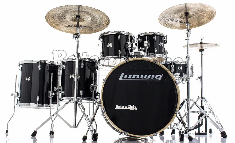Bateria Ludwig Element Evolution Black Sparkle 22",10",12",14",16" com Ferragens e Banco