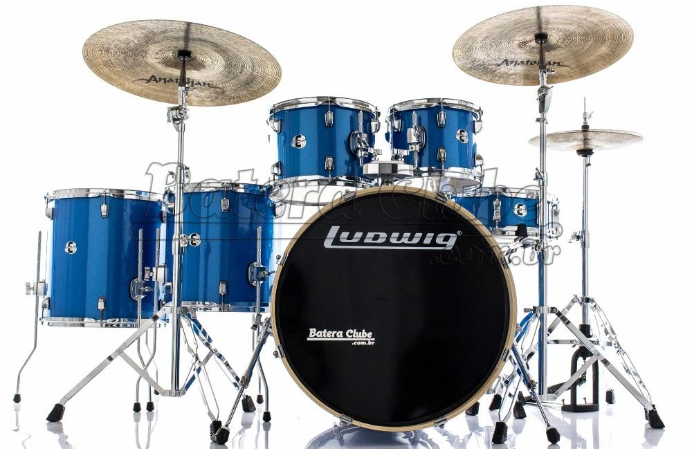 Bateria Ludwig Element Evolution Blue Sparkle 22",10",12",14",16" com Ferragens e Banco