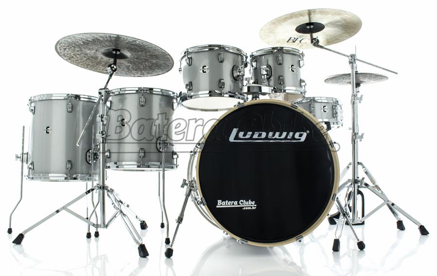 Bateria Ludwig Element Evolution Silver Sparkle 22",10",12",14",16" com Ferragens e Banco