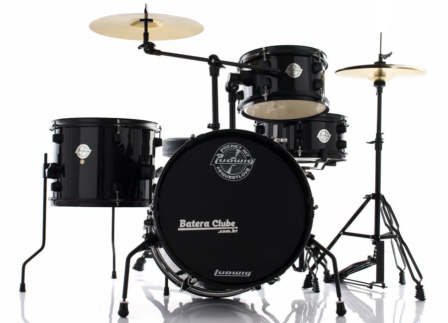 Bateria Ludwig Pocket Kit by Questlove Signature Black Sparkle Compacta com Ferragens e Pratos