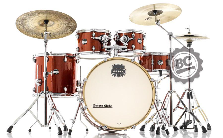 Bateria Mapex Mars Birch Blood Orange Sparkle 22",10",12",16", Caixa 14x6,5" com Ferragens MA529SF