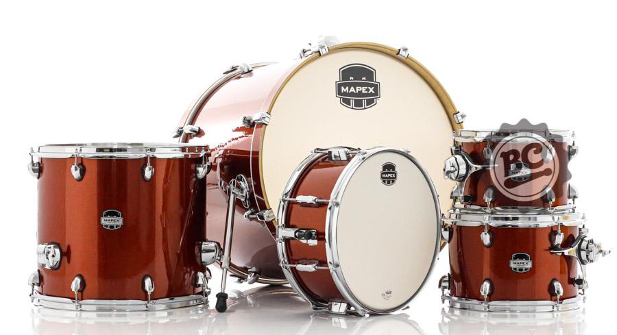 Bateria Mapex Mars Birch Blood Orange Sparkle 22",10",12",16" (Shell Pack), Caixa 14x6,5" MA529SF