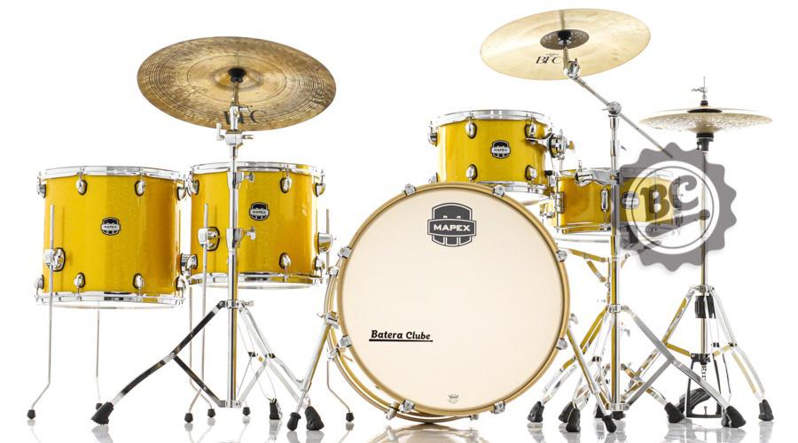 Bateria Mapex Mars Birch Sunflower Sparkle 22",12",14",16" (Shell Pack), Caixa 14x6,5" MA528SF