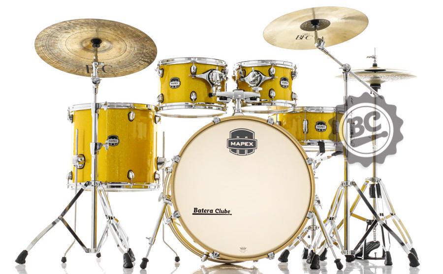 Bateria Mapex Mars Birch Sunflower Sparkle 22",10",12",16", Caixa 14x6,5" com Ferragens MA529SF
