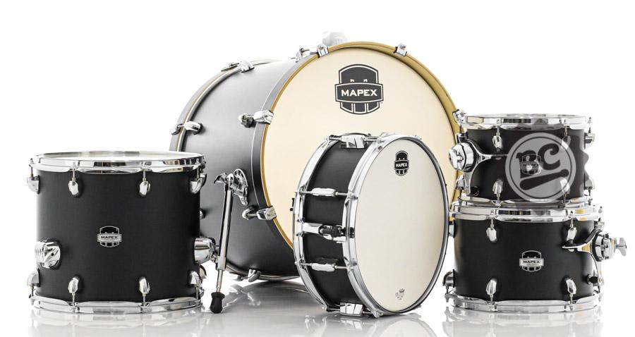Bateria Mapex Mars Maple Matte Black Satin 20",10",12",14" (Shell Pack), Caixa 14x5,5" MM504SF