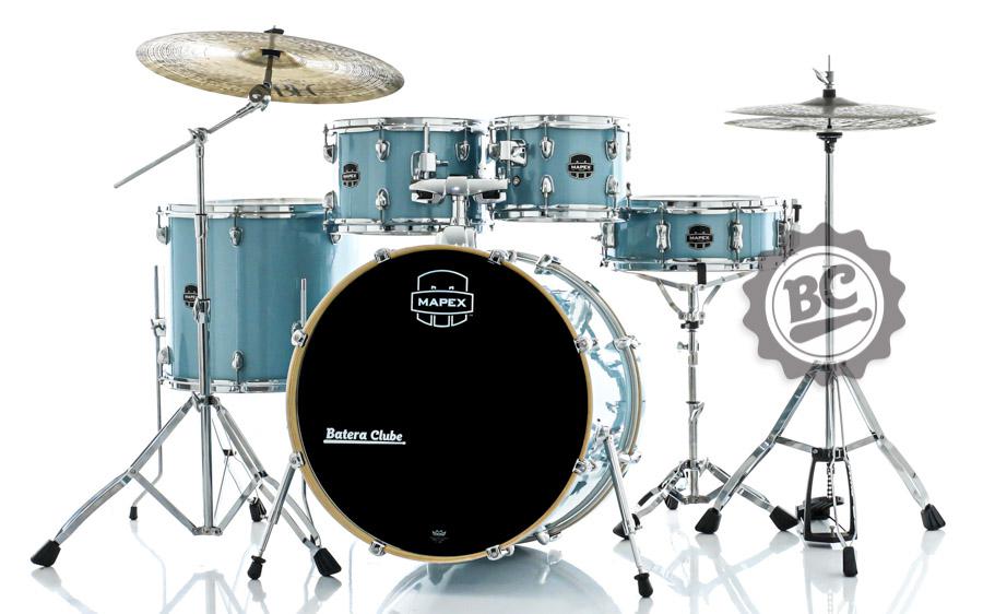 Bateria Mapex New Venus Series Aqua Blue Sparkle 20",10",12",14" com Ferragens, Banco e Peles Remo