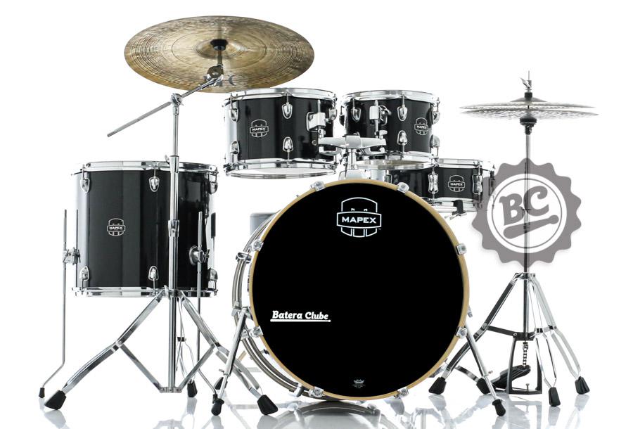 Bateria Mapex New Venus Series Black Galaxy Sparkle 22",10",12",16" c/ Ferragens, Banco e Peles Remo
